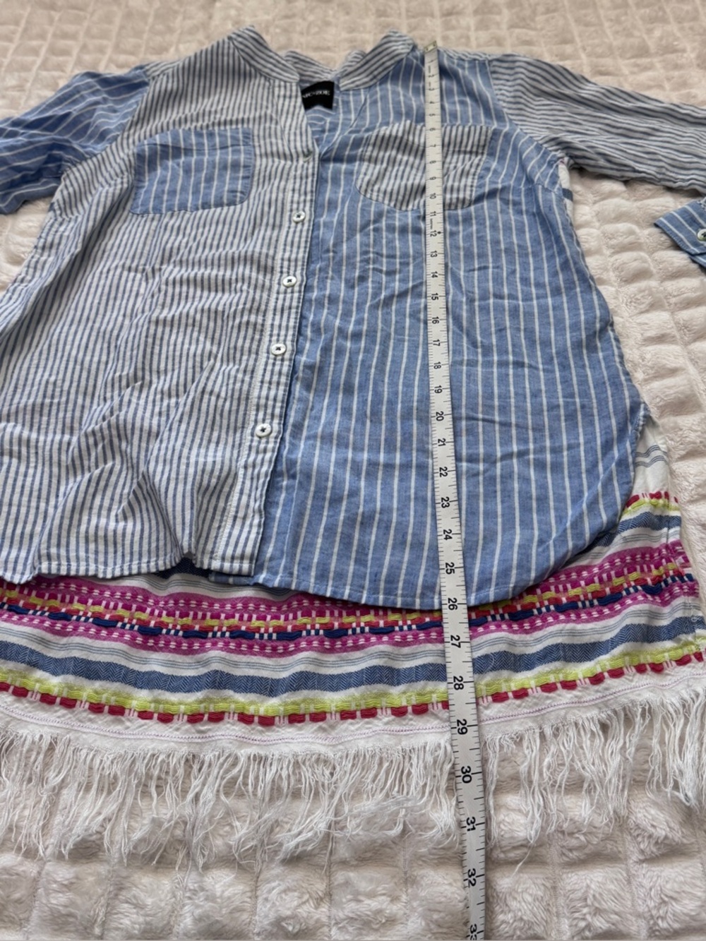 Nic + Zoe Small Long Sleeve Lightweight Button Down Tunic Top Striped Fringe - Picture 5 of 7